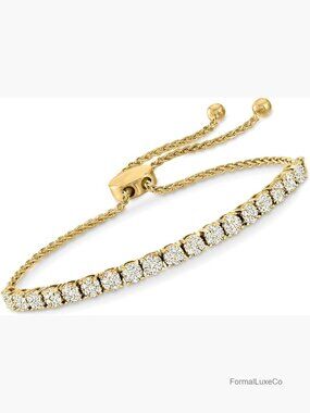 1 ct T.W. Diamond Cluster Bolo Bracelet 18kt Gold Over Sterling